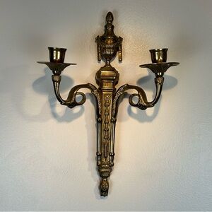 VTG Louis XVI Neoclassical Brass Wall Sconce Candle Holder Hollywood Regency